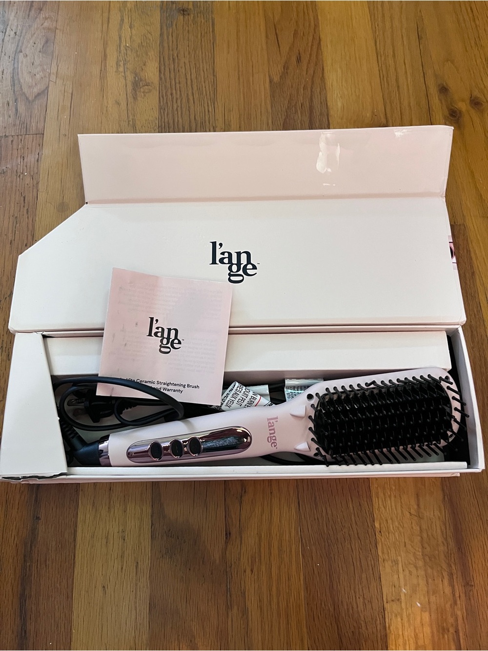 L'ange New Pink Electric Ceramic Hot Brush Straightening Hair Tool